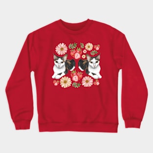 Calico Cat with Strawberries Daisies and Leaves Crewneck Sweatshirt